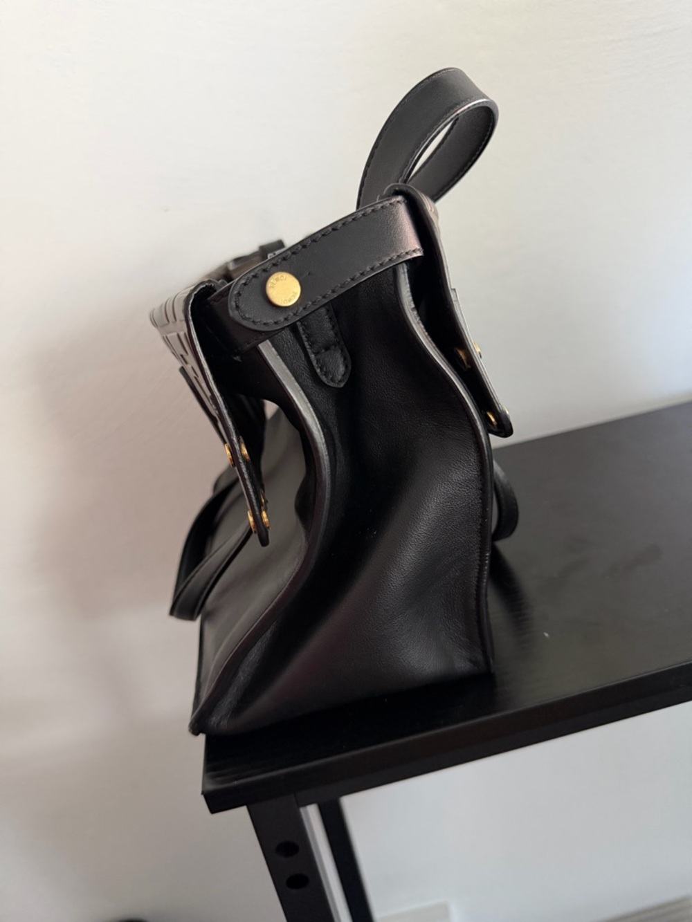 Fendi Black Leather Tote with Brown Embossed FF Panel - Picture 6 of 6